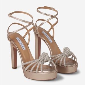 Aquazzura Celeste Metallic Leather Platform Sandals Size 39
